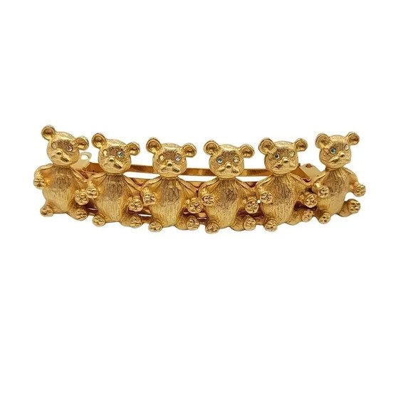 Vintage Kirks Folly AB Rhinestone Bear Textured Gold Tone Rare Hair Clip 3.75" - Picture 1 of 6